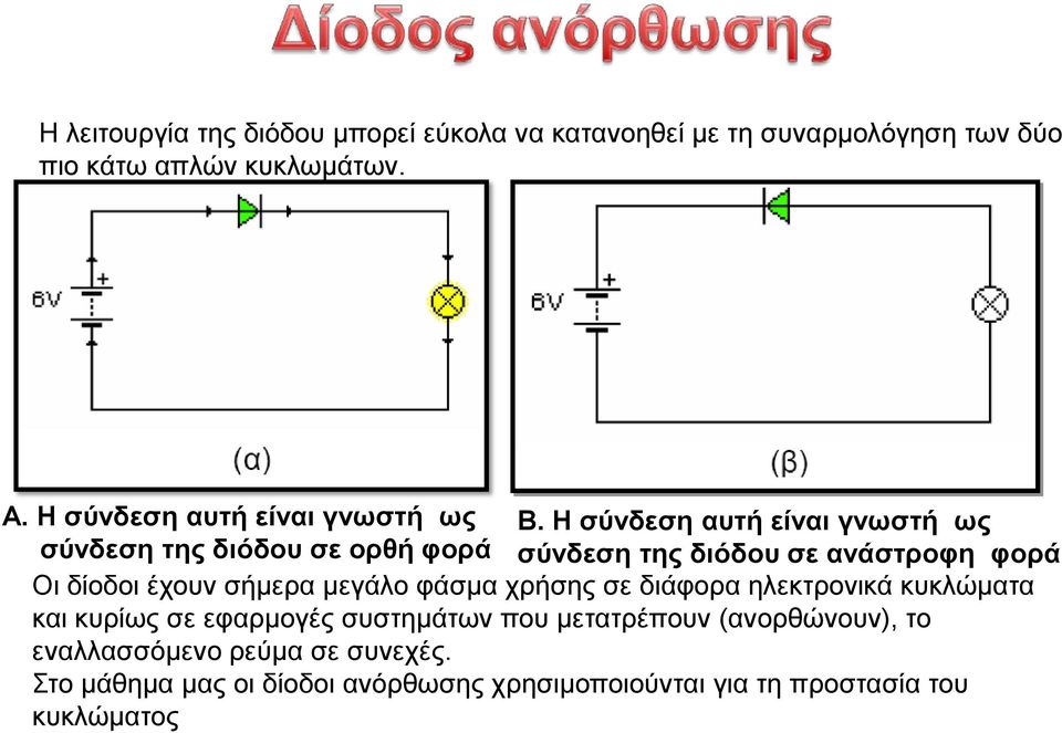 Η ζύλδεζε απηή είλαη γλσζηή σο ζύλδεζε ηεο δηόδνπ ζε νξζή θνξά ζύλδεζε ηεο δηόδνπ ζε αλάζηξνθε θνξά Οη δίνδνη έρνπλ ζήκεξα