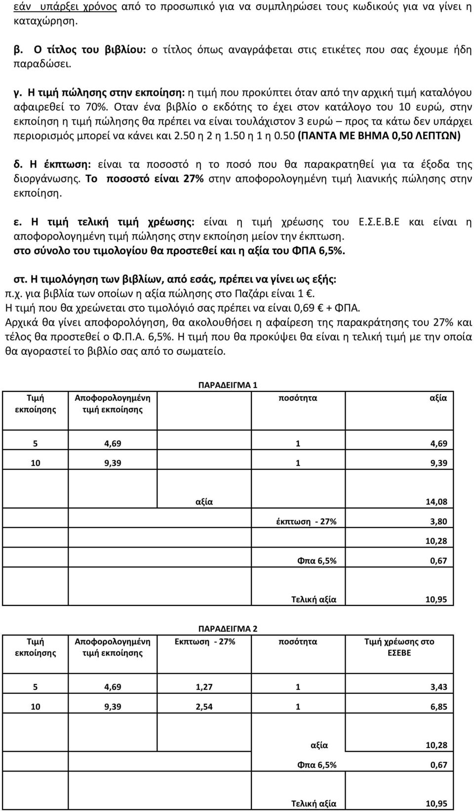 50 η 1 η 0.50 (ΠΑΝΤΑ ΜΕ ΒΗΜΑ 0,50 ΛΕΠΤΩΝ) δ. Η έκπτωση: είναι τα ποσοστό η το ποσό που θα παρακρατηθεί για τα έξοδα της διοργάνωσης.