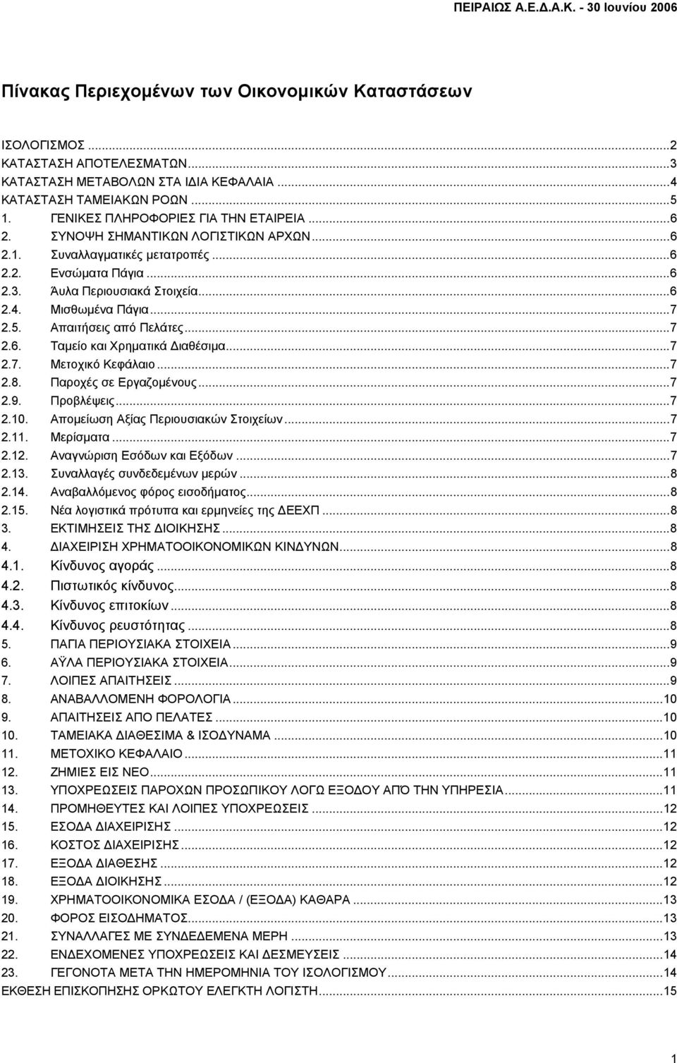 ..7 2.5. Απαιτήσεις από Πελάτες...7 2.6. Ταμείο και Χρηματικά Διαθέσιμα...7 2.7. Μετοχικό Κεφάλαιο...7 2.8. Παροχές σε Εργαζομένους...7 2.9. Προβλέψεις...7 2.10.