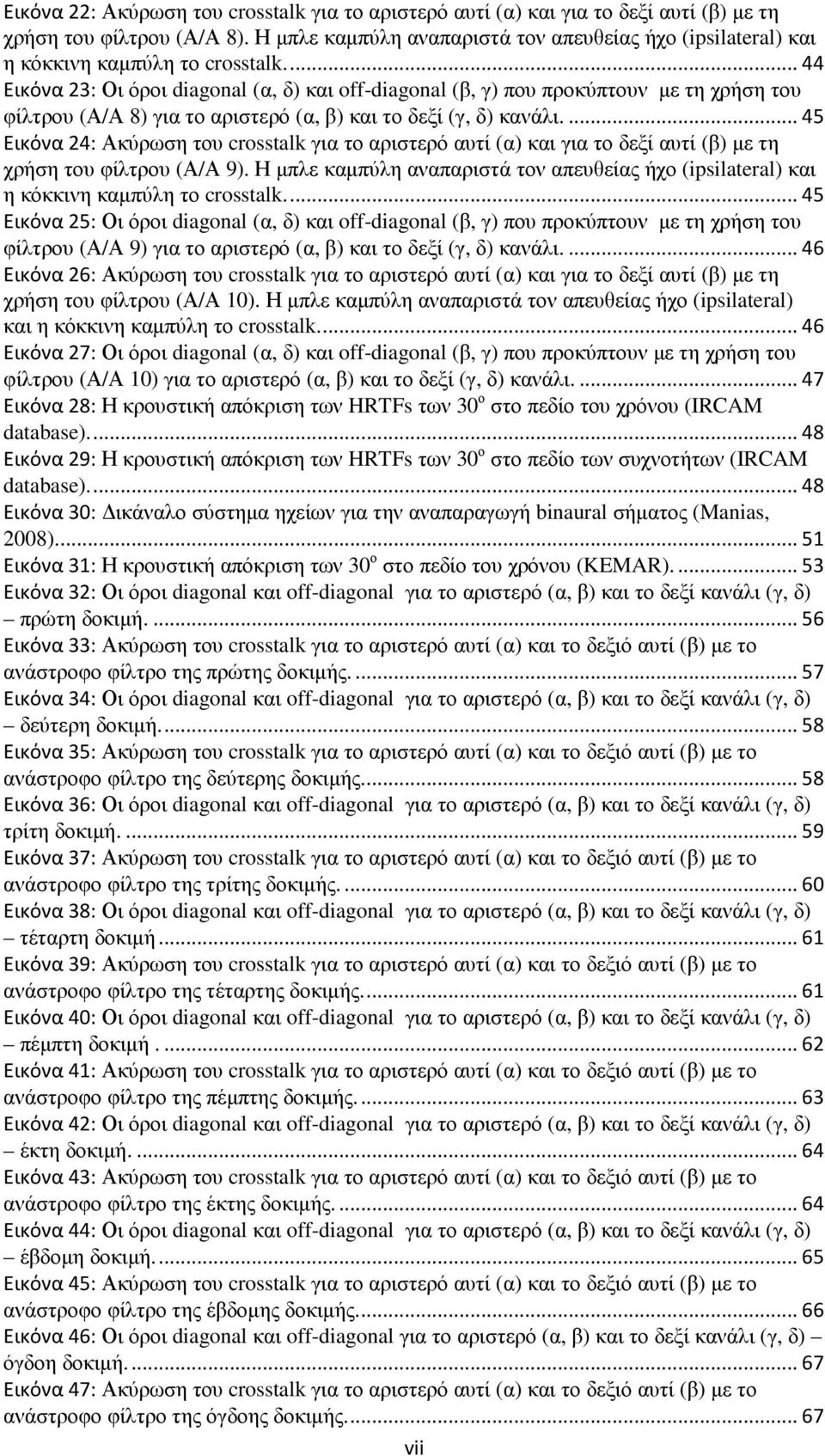 ... 44 Εικόνα 23: Οι όροι diagonal (α, δ) και off-diagonal (β, γ) που προκύπτουν µε τη χρήση του φίλτρου (Α/Α 8) για το αριστερό (α, β) και το δεξί (γ, δ) κανάλι.