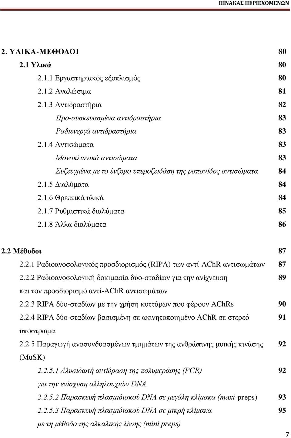 2.3 RIPA δφμ-ζηαδίςκ ιε ηδκ πνήζδ ηοηηάνςκ πμο θένμοκ AChRs 90 2.2.4 RIPA δφμ-ζηαδίςκ ααζζζιέκδ ζε αηζκδημπμζδιέκμ AChR ζε ζηενευ 91 οπυζηνςια 2.2.5 Παναβςβή ακαζοκδοαζιέκςκ ηιδιάηςκ ηδξ ακενχπζκδξ ιοσηήξ ηζκάζδξ 92 (MuSK) 2.