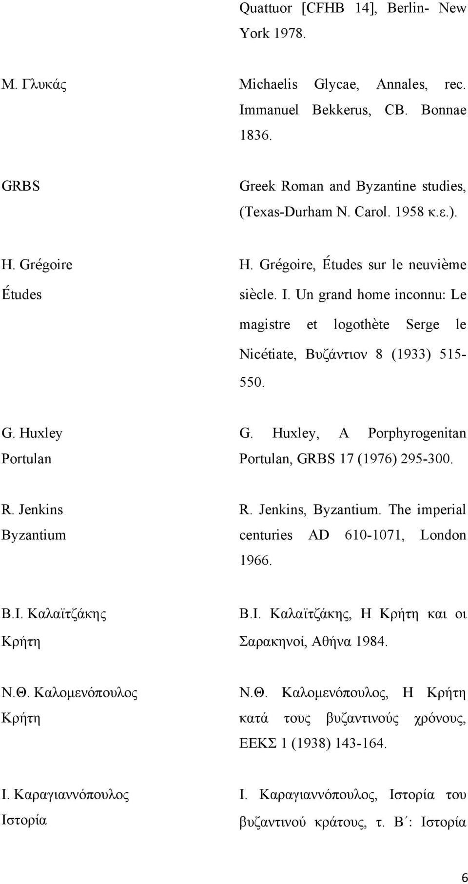 Huxley, A Porphyrogenitan Portulan, GRBS 17 (1976) 295-300. R. Jenkins Byzantium R. Jenkins, Byzantium. The imperial centuries AD 610-1071, London 1966. Β.Ι.