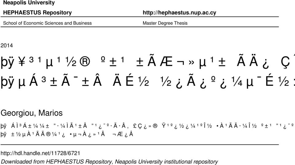 cy Master Degree Thesis 2014 þÿ ³¹µ¹½ º±¹ ±ÃÆ»µ¹± ÃÄ ÇÎÁ þÿµá³±ã ±Â ÄÉ½ ½ Ã º ¼µ É½ : Georgiou, Marios