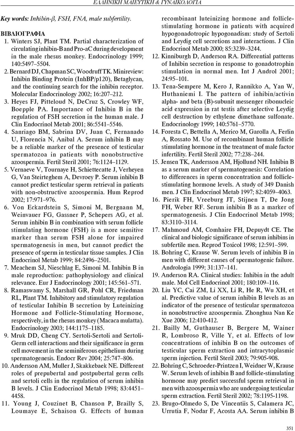 Minireview: Inhibin Binding Protein (InhBP/p120), Betaglycan, and the continuing search for the inhibin receptor. Molecular Endocrinology 2002; 16:207 212. 3.