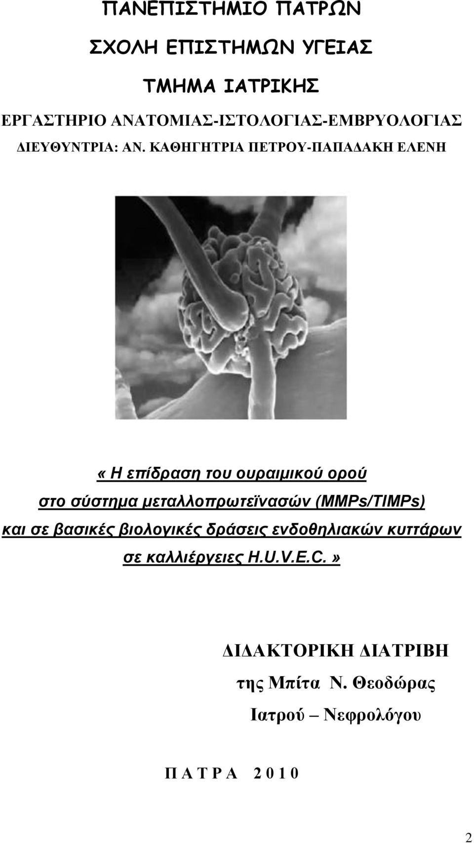 ΚΑΘΖΓΖΣΡΗΑ ΠΔΣΡΟΤ-ΠΑΠΑΓΑΚΖ ΔΛΔΝΖ «Η επίδραζη ηοσ οσραιμικού ορού ζηο ζύζηημα μεηαλλοπρωηεϊναζών