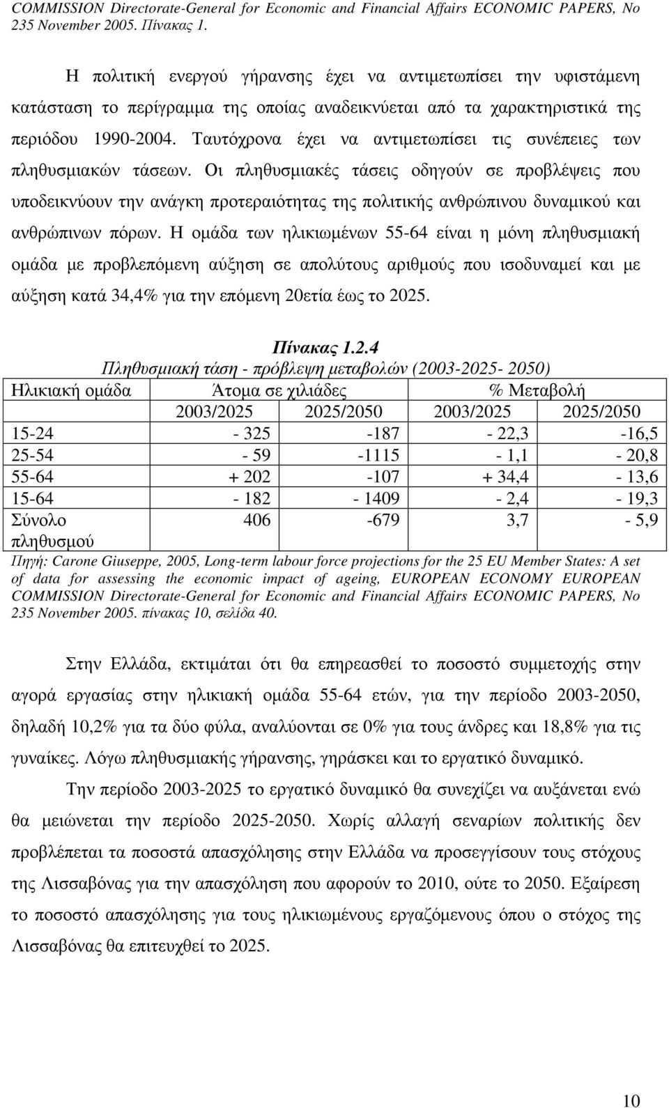 Ταυτόχρονα έχει να αντιµετωπίσει τις συνέπειες των πληθυσµιακών τάσεων.