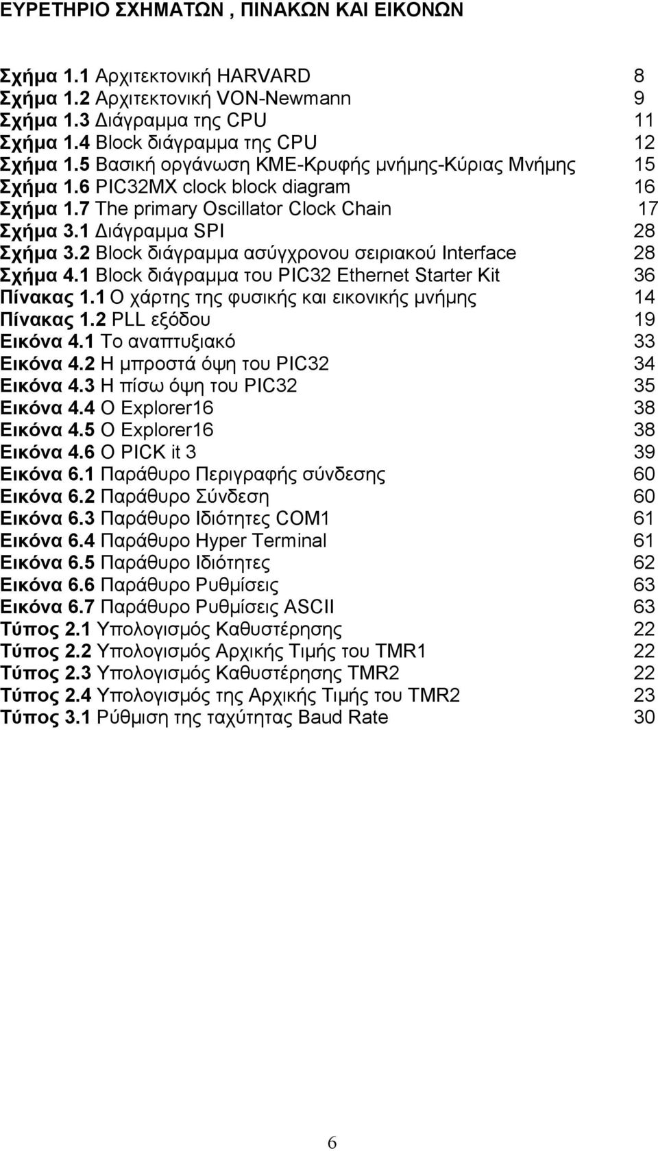 2 Block διάγραµµα ασύγχρονου σειριακού Interface 28 Σχήµα 4.1 Block διάγραµµα του PIC32 Ethernet Starter Kit 36 Πίνακας 1.1 Ο χάρτης της φυσικής και εικονικής µνήµης 14 Πίνακας 1.