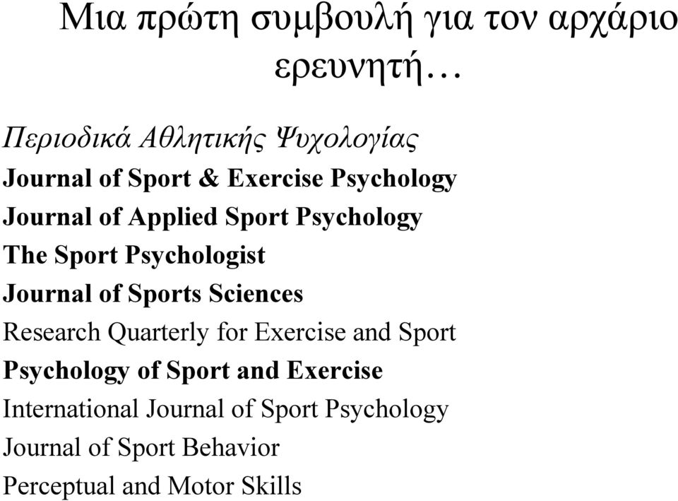 Sports Sciences Research Quarterly for Exercise and Sport Psychology of Sport and Exercise