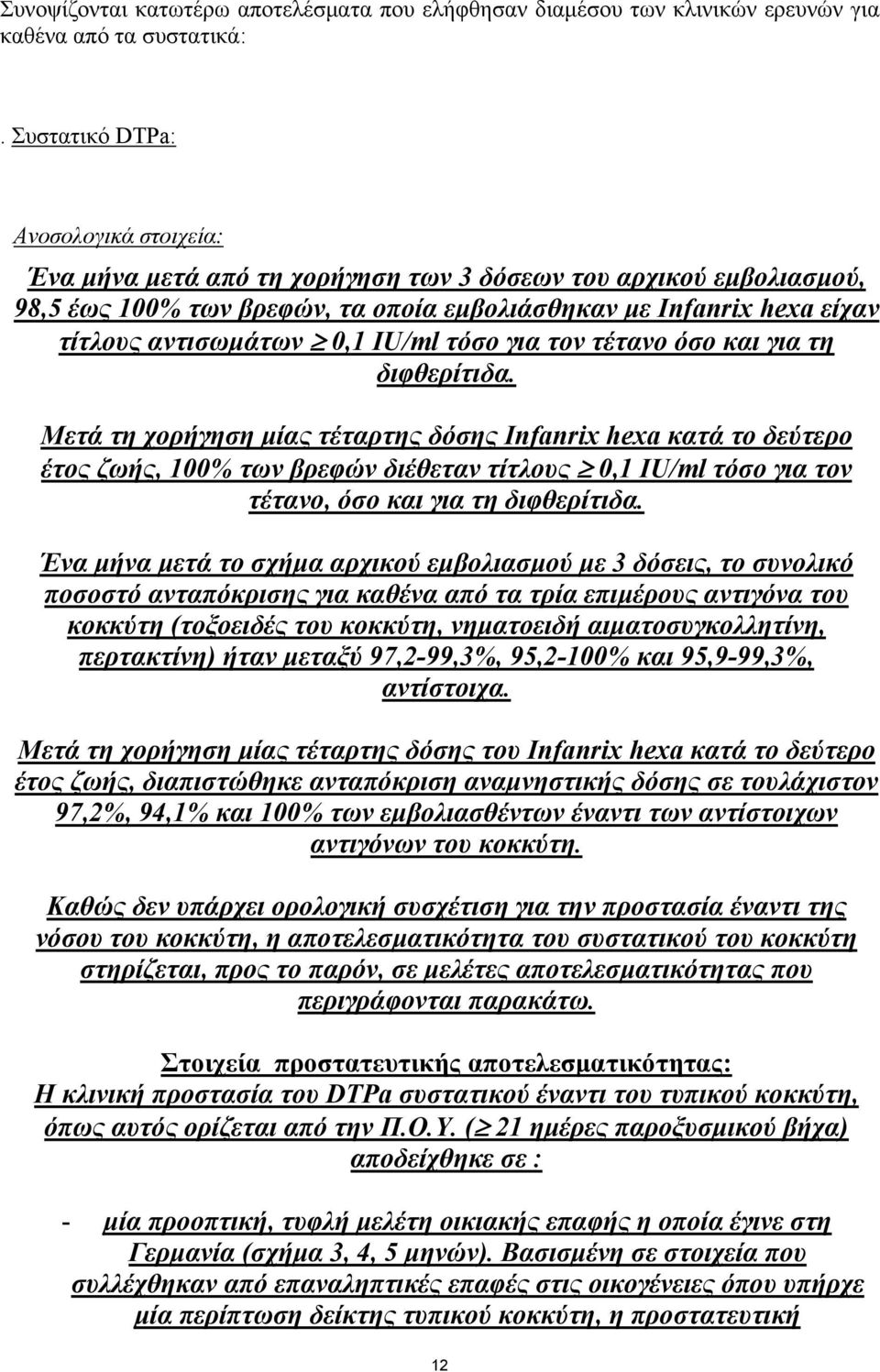 0,1 IU/ml τόσο για τον τέτανο όσο και για τη διφθερίτιδα.