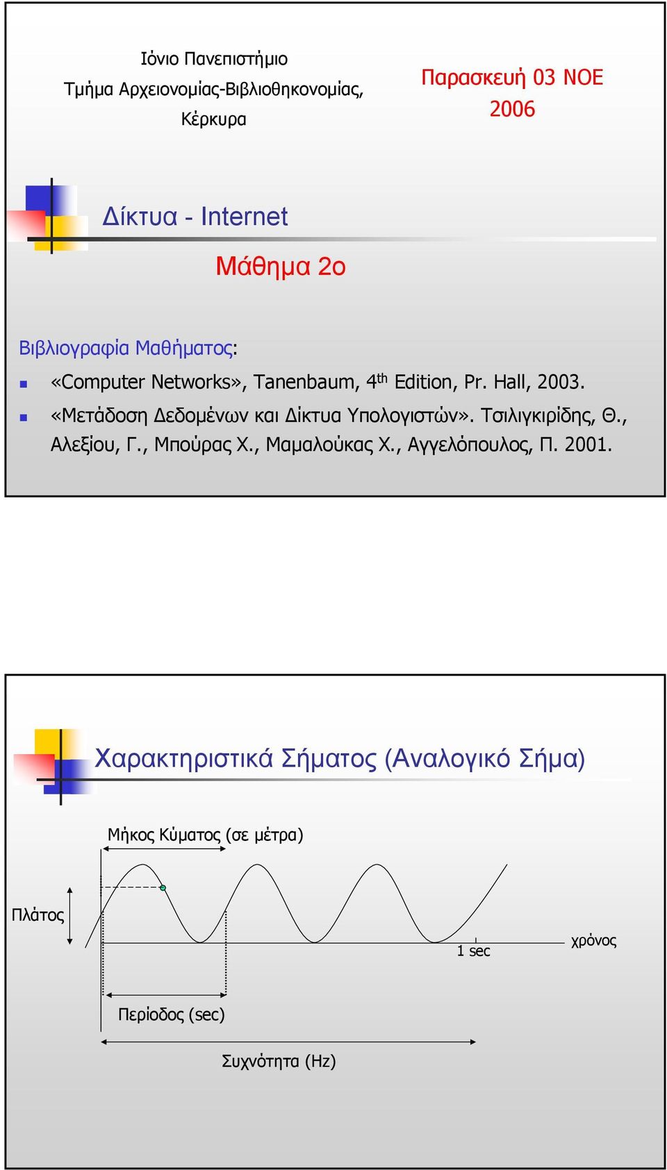 «Μετάδοση εδοµένων και ίκτυα Υπολογιστών». Τσιλιγκιρίδης, Θ., Αλεξίου, Γ., Μπούρας Χ., Μαµαλούκας Χ.