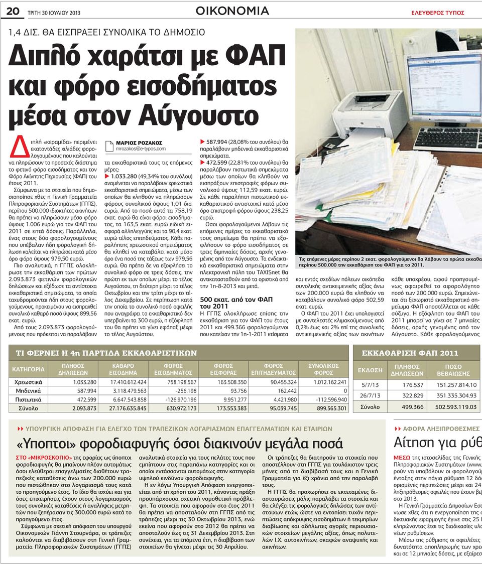 διάστημα το φετινό φόρο εισοδήματος και τον Φόρο Ακίνητης Περιουσίας (ΦΑΠ) του έτους 2011.