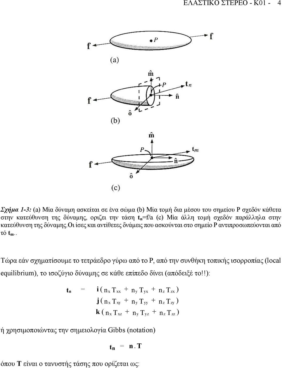 . Τώρ εάν σχηµτίσουµε το τετράεδρο γύρω πό το P, πό την συνθήκη τοπικής ισορροπίς (local equilibrium), το ισοζύγιο δύνµης σε κάθε επίπεδο δίνει (πόδειξέ το!