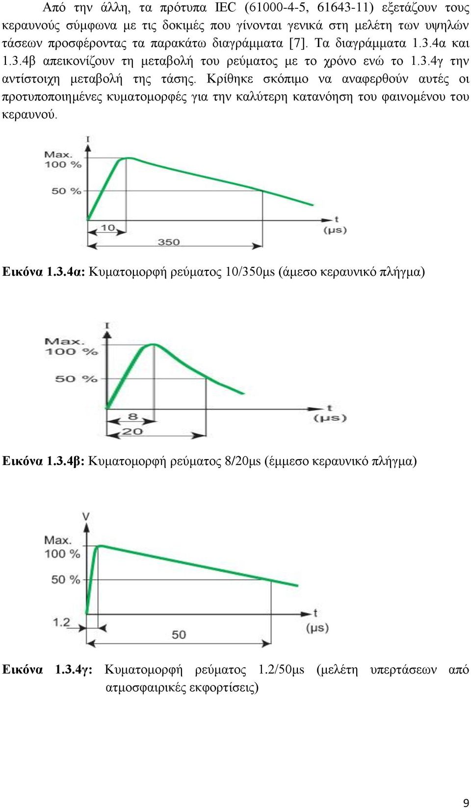 Κρίθηκε σκόπιμο να αναφερθούν αυτές οι προτυποποιημένες κυματομορφές για την καλύτερη κατανόηση του φαινομένου του κεραυνού. Εικόνα 1.3.