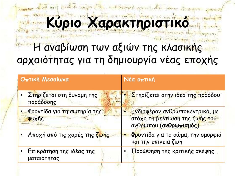 Ενδιαφέρον ανθρωποκεντρικό, µε στόχο τη βελτίωση της ζωής του ανθρώπου (ανθρωπισµός) Αποχή από τις χαρές της ζωής