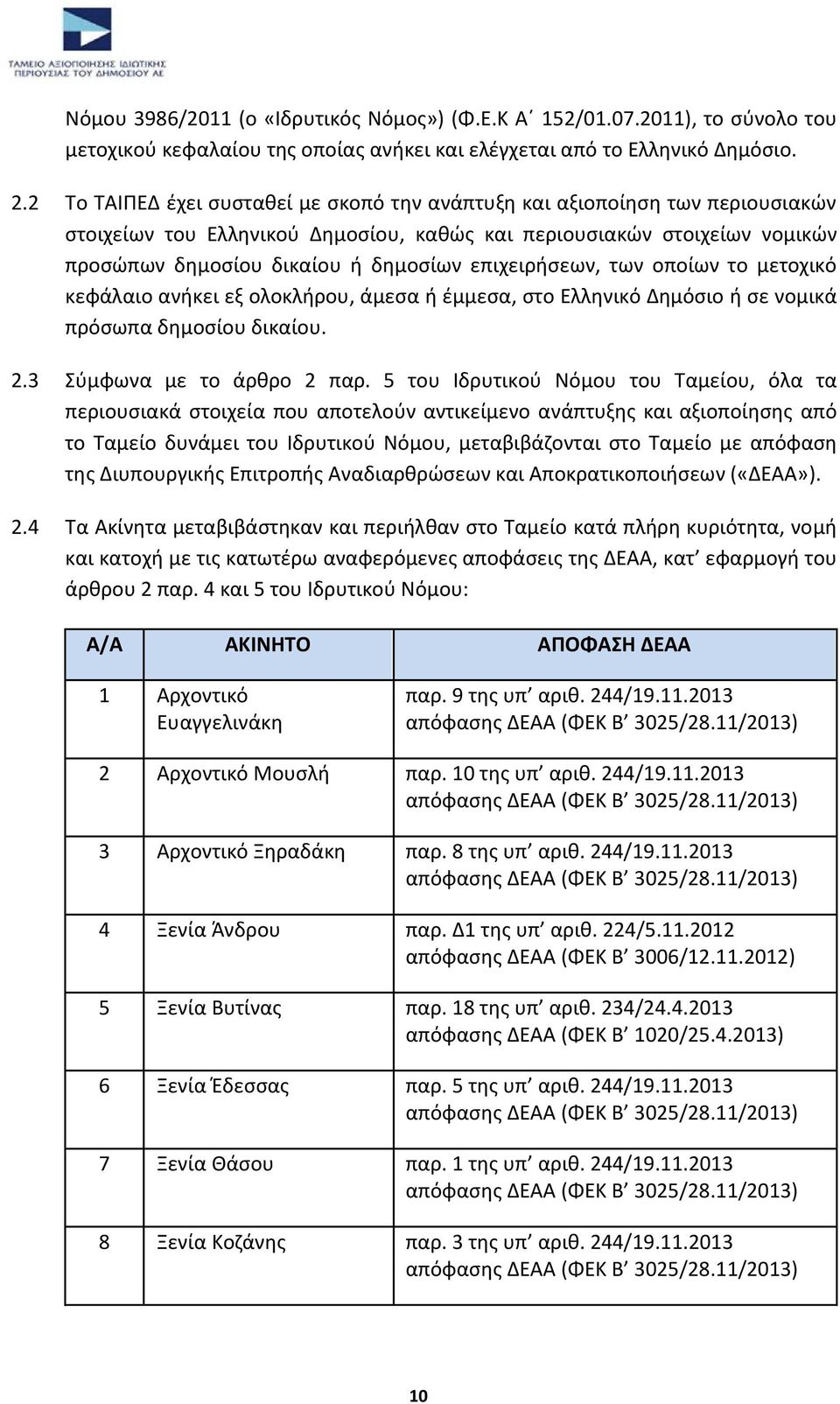 επιχειριςεων, των οποίων το μετοχικό κεφάλαιο ανικει εξ ολοκλιρου, άμεςα ι ζμμεςα, ςτο Ελλθνικό Δθμόςιο ι ςε νομικά πρόςωπα δθμοςίου δικαίου. 2.3 Σφμφωνα με το άρκρο 2 παρ.