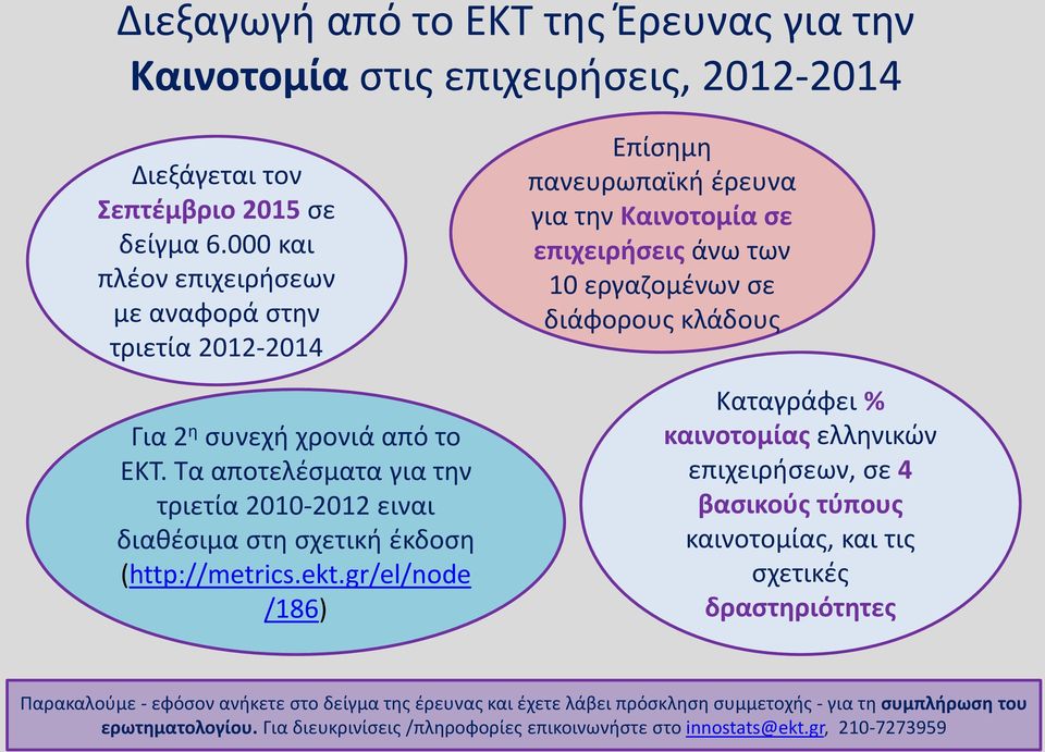 από το ΕΚΤ. Τα αποτελέσματα για την τριετία 2010-2012 ειναι διαθέσιμα στη σχετική έκδοση (http://metrics.ekt.