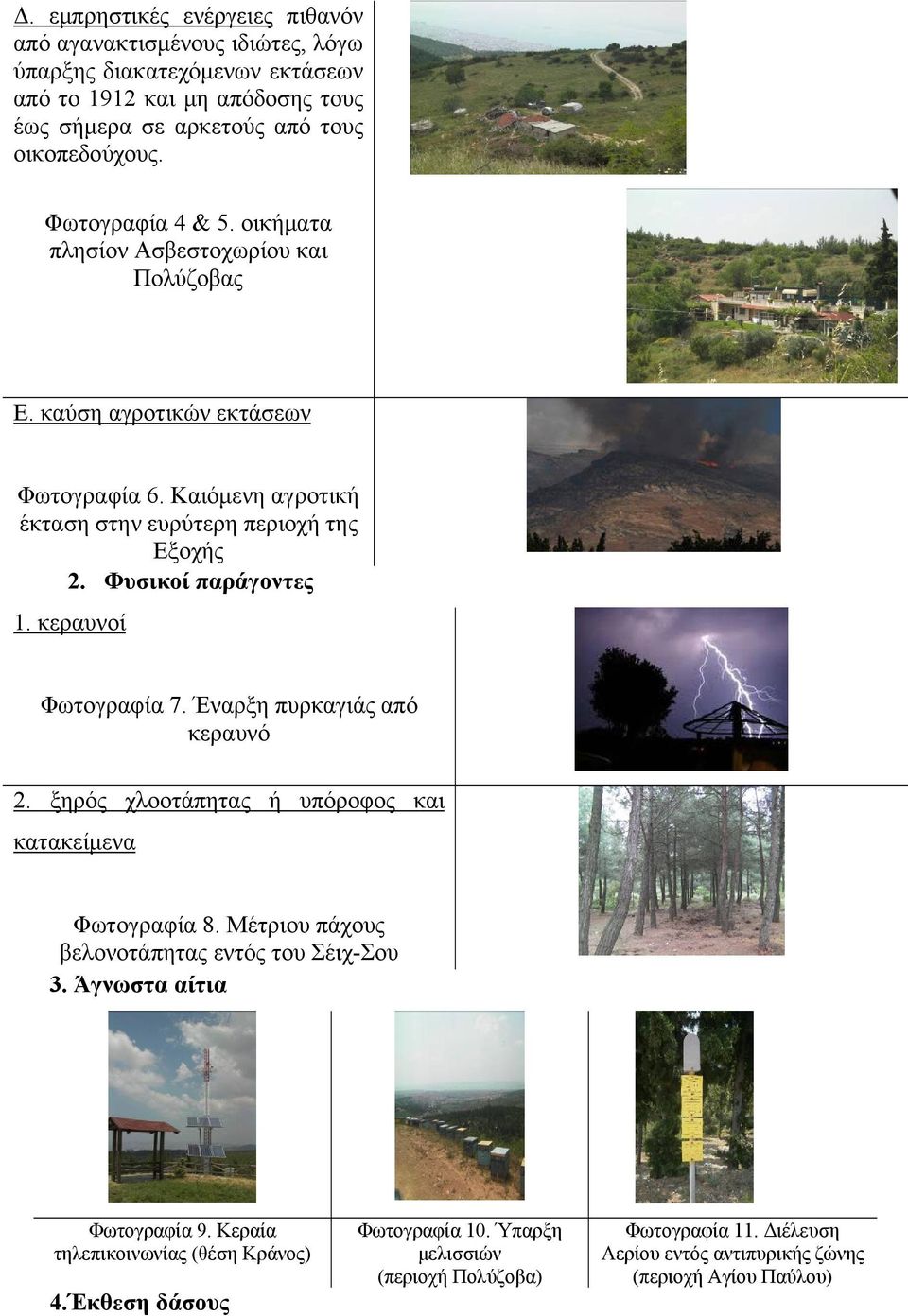 Φυσικοί παράγοντες 1. κεραυνοί Φωτογραφία 7. Έναρξη πυρκαγιάς από κεραυνό 2. ξηρός χλοοτάπητας ή υπόροφος και κατακείμενα Φωτογραφία 8. Μέτριου πάχους βελονοτάπητας εντός του Σέιχ-Σου 3.