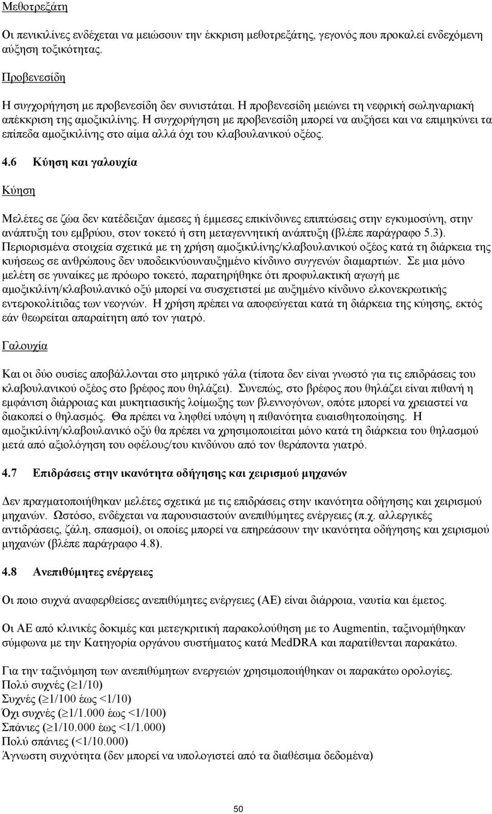 Η συγχορήγηση με προβενεσίδη μπορεί να αυξήσει και να επιμηκύνει τα επίπεδα αμοξικιλίνης στο αίμα αλλά όχι του κλαβουλανικού οξέος. 4.