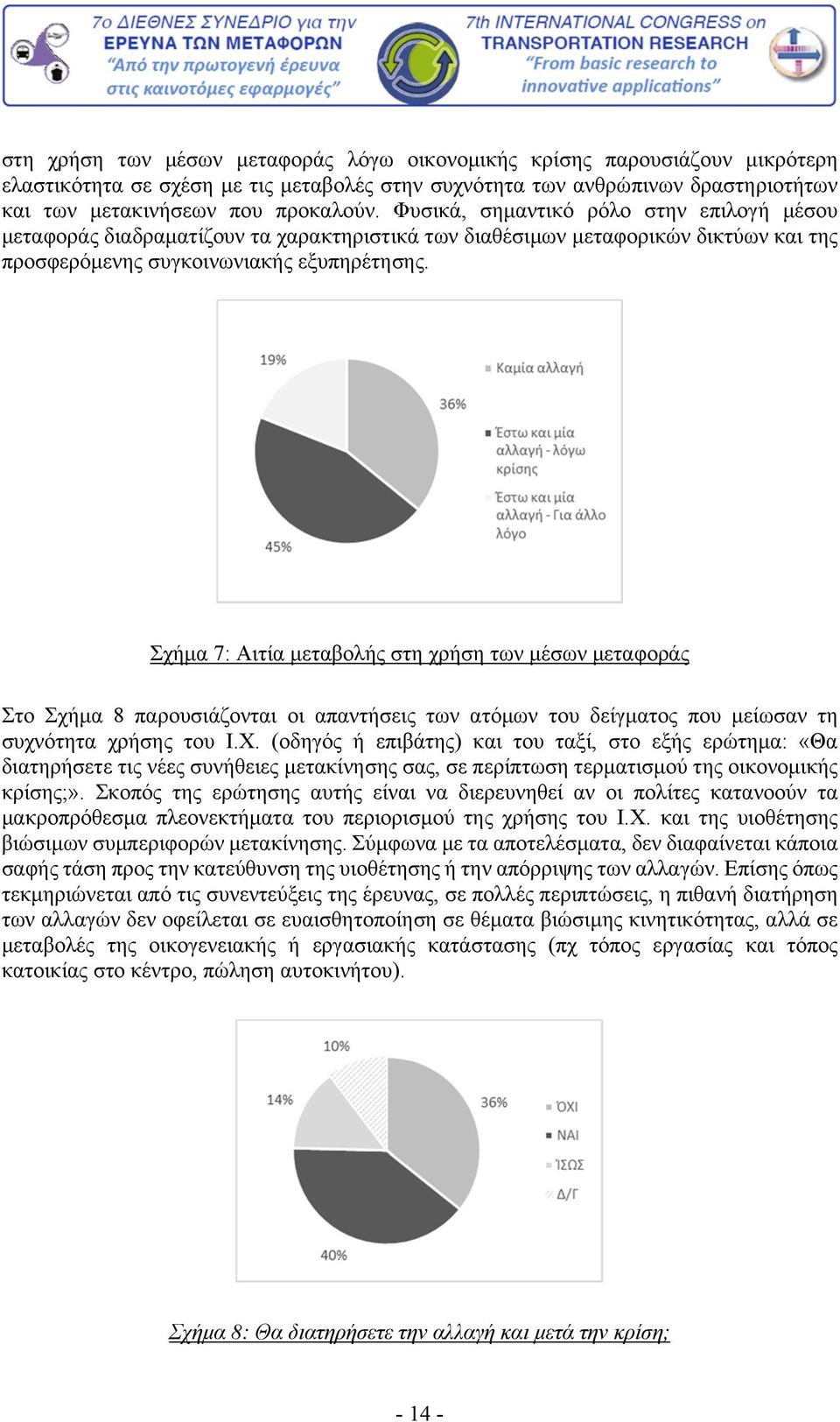 Σχήμα 7: Αιτία μεταβολής στη χρήση των μέσων μεταφοράς Στο Σχήμα 8 παρουσιάζονται οι απαντήσεις των ατόμων του δείγματος που μείωσαν τη συχνότητα χρήσης του Ι.Χ.