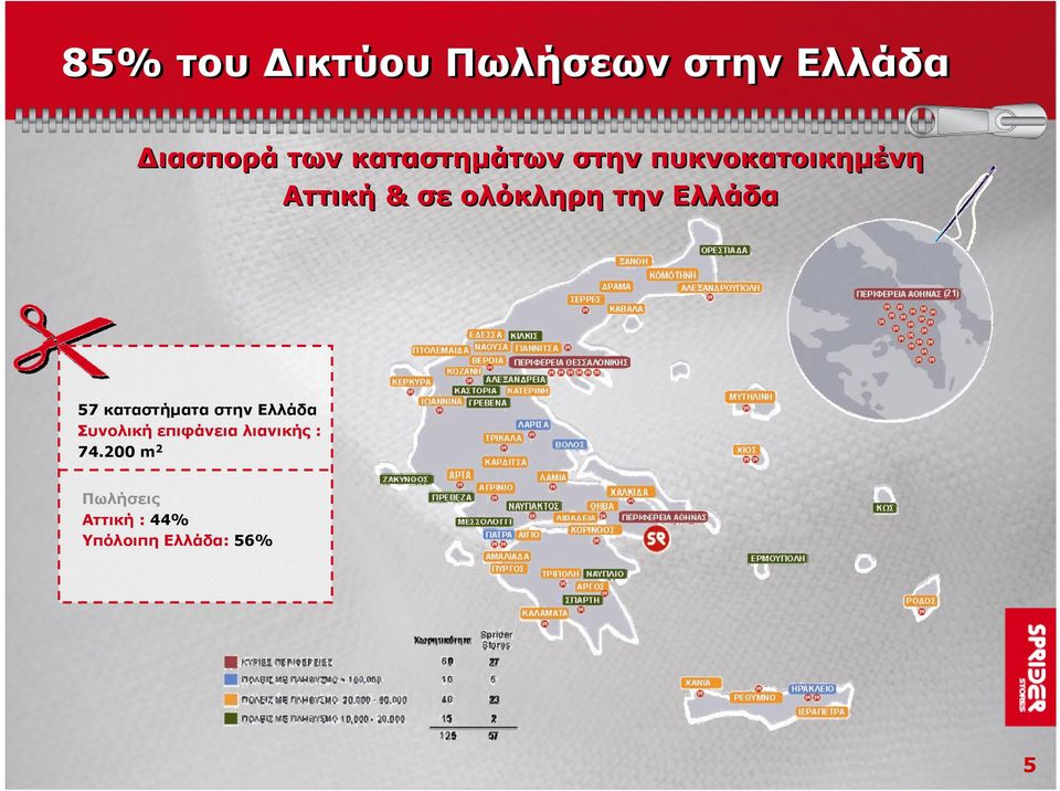 την Ελλάδα 57 καταστήματα στην Ελλάδα Συνολική επιφάνεια