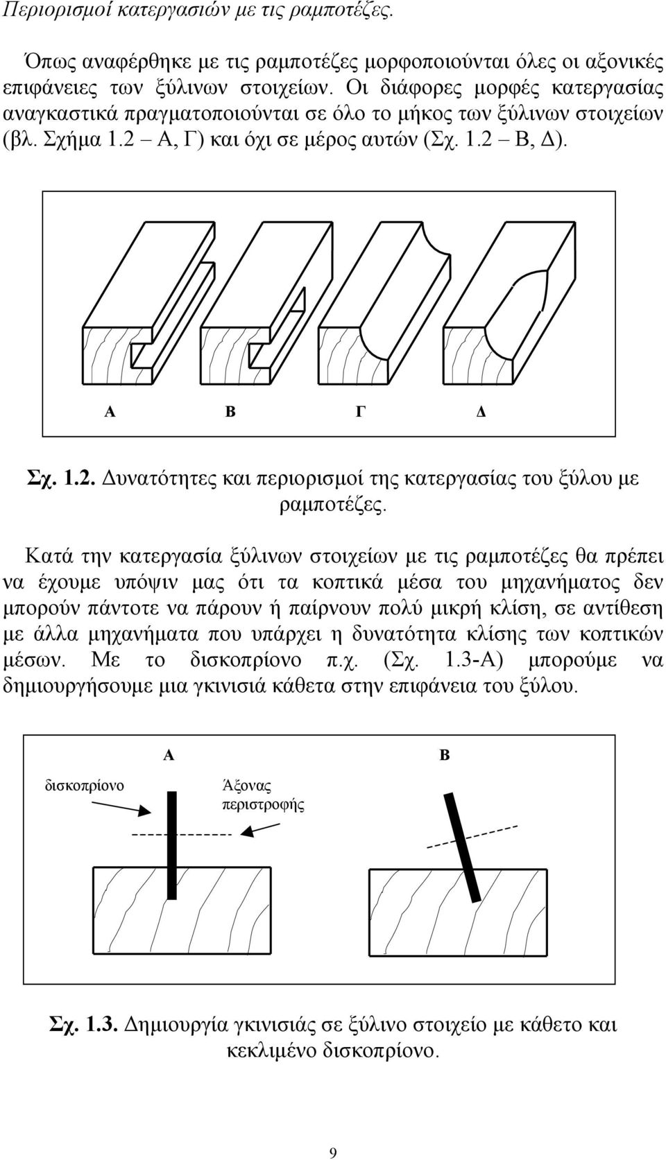 Κατά την κατεργασία ξύλινων στοιχείων με τις ραμποτέζες θα πρέπει να έχουμε υπόψιν μας ότι τα κοπτικά μέσα του μηχανήματος δεν μπορούν πάντοτε να πάρουν ή παίρνουν πολύ μικρή κλίση, σε αντίθεση με