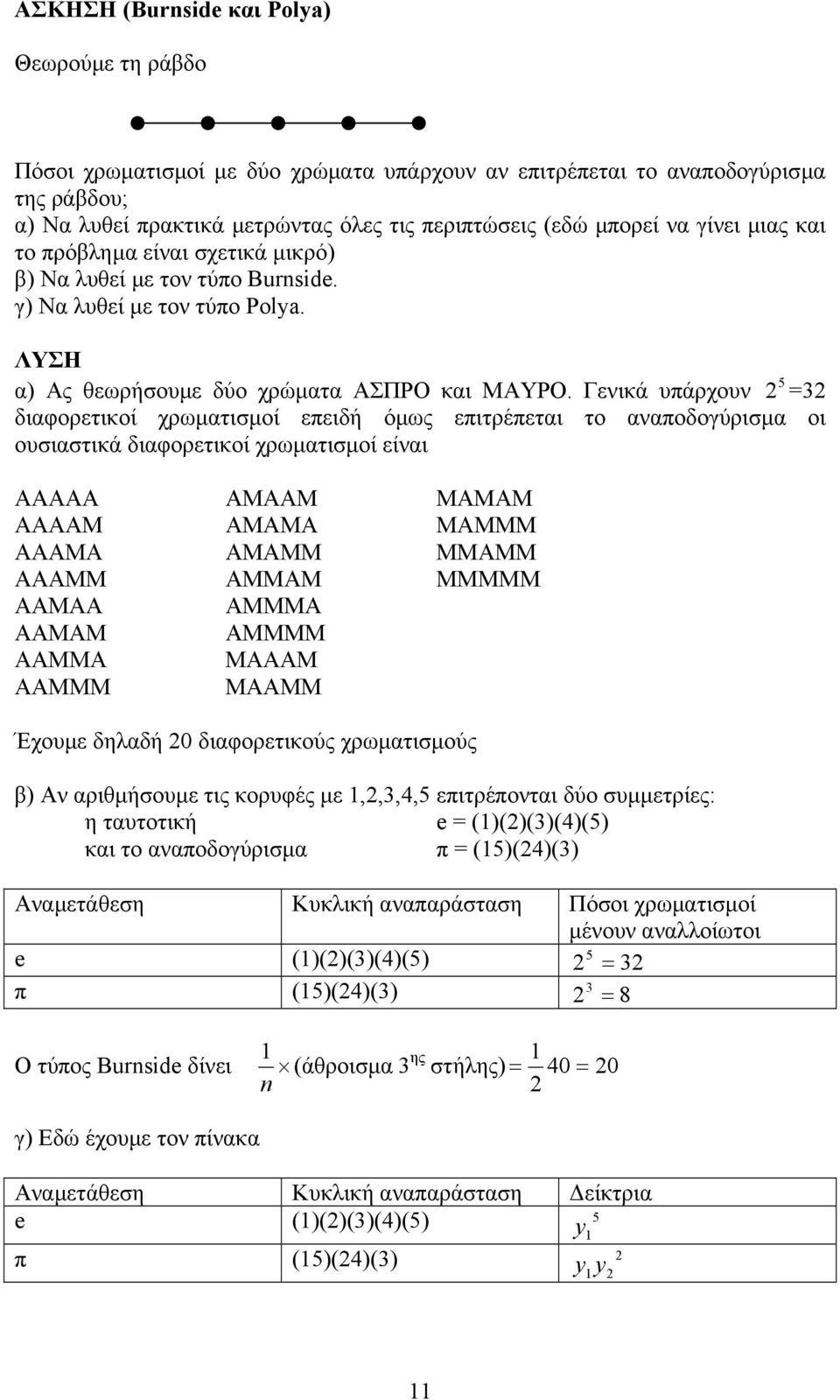 Γενικά υπάρχουν = διαφορετικοί χρωµατισµοί επειδή όµως επιτρέπεται το αναποδογύρισµα οι ουσιαστικά διαφορετικοί χρωµατισµοί είναι ΑΑΑΑΑ ΑΜΑΑΜ ΜΑΜΑΜ ΑΑΑΑΜ ΑΜΑΜΑ ΜΑΜΜΜ ΑΑΑΜΑ ΑΜΑΜΜ ΜΜΑΜΜ ΑΑΑΜΜ ΑΜΜΑΜ