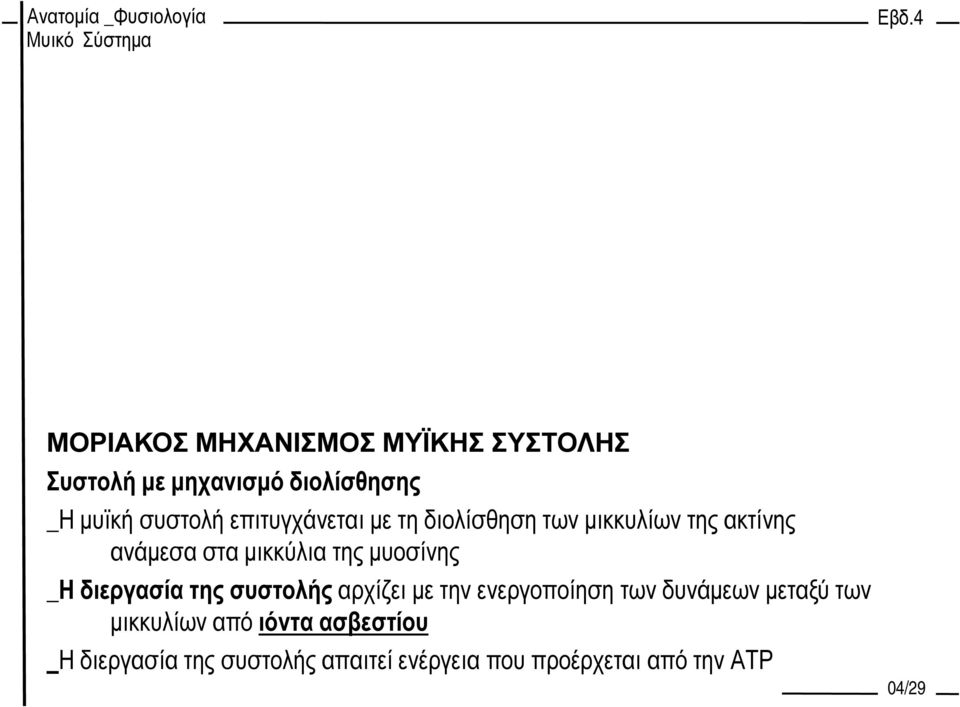 µυοσίνης _Η διεργασία της συστολής αρχίζει µε την ενεργοποίηση των δυνάµεων µεταξύ των