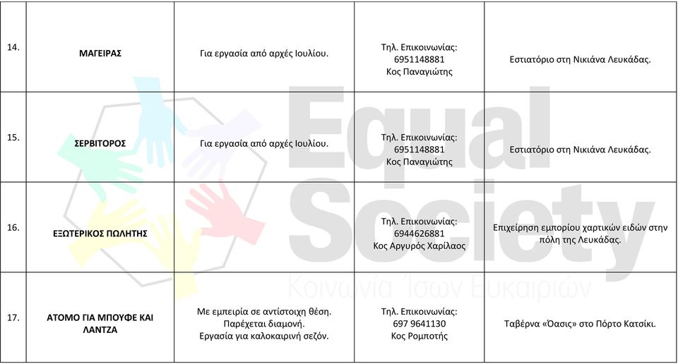 ΕΞΩΤΕΡΙΚΟΣ ΠΩΛΗΤΗΣ 6944626881 Κος Αργυρός Χαρίλαος Επιχείρηση εμπορίου χαρτικών ειδών στην πόλη της Λευκάδας. 17.