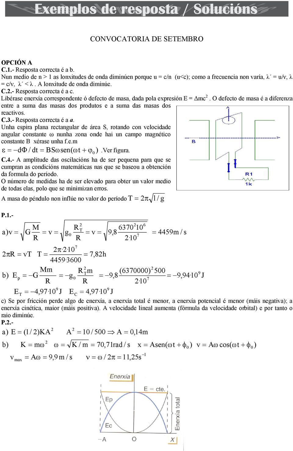Unha espira plana rectangular e área S, rotano con velociae angular constante ω nunha zona one hai un campo magnético constante B xérase unha f.e.m / t BSsen( t ).Ver figura. C.4.