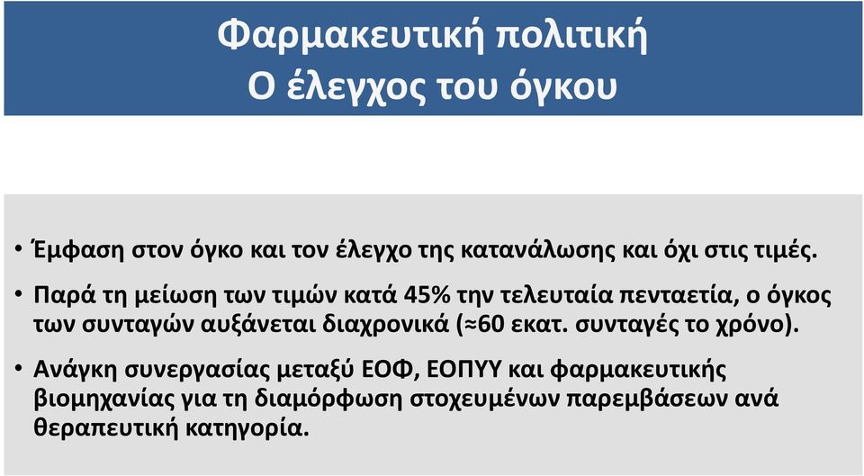 Παρά τη μείωση των τιμών κατά 45% την τελευταία πενταετία, ο όγκος των συνταγών αυξάνεται