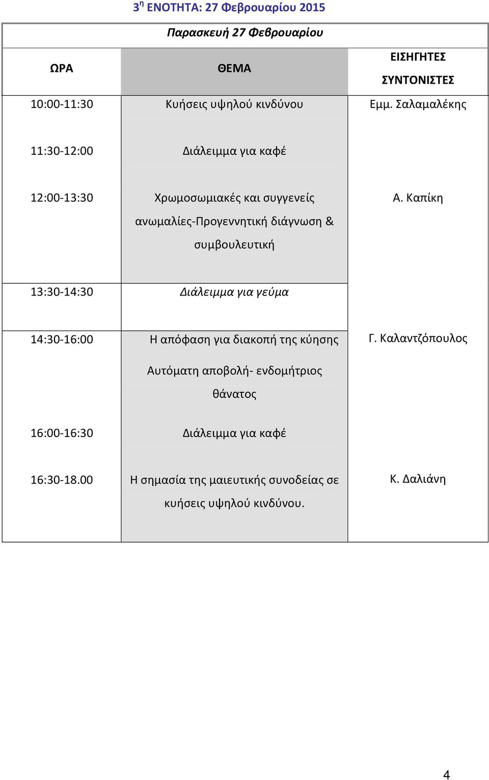 Καπίκη 13:30-14:30 Διάλειμμα για γεύμα Η απόφαση για διακοπή της κύησης Αυτόματη αποβολή-