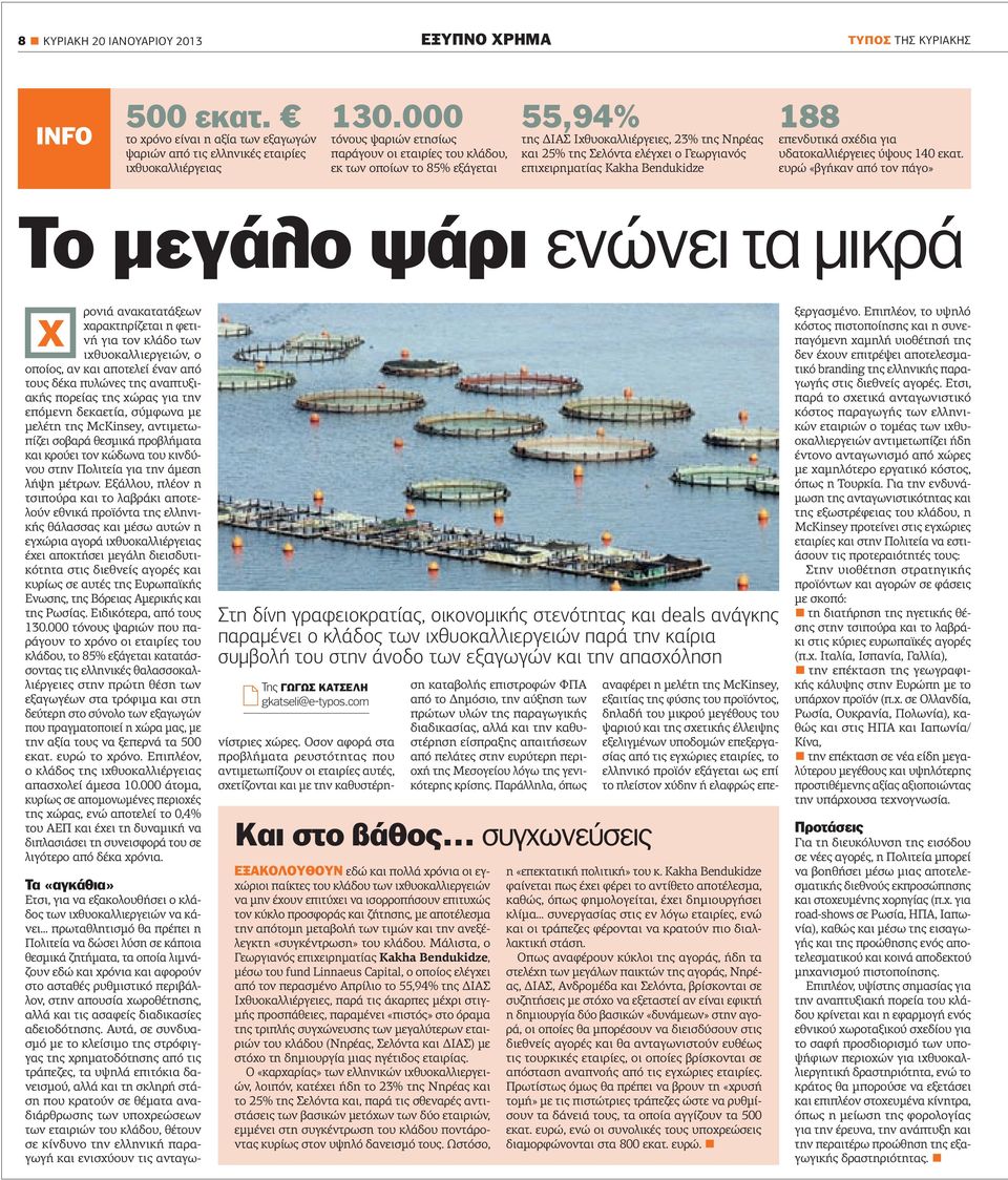 Kakha Bendukidze 188 επενδυτικά σχέδια για υδατοκαλλιέργειες ύψους 140 εκατ.