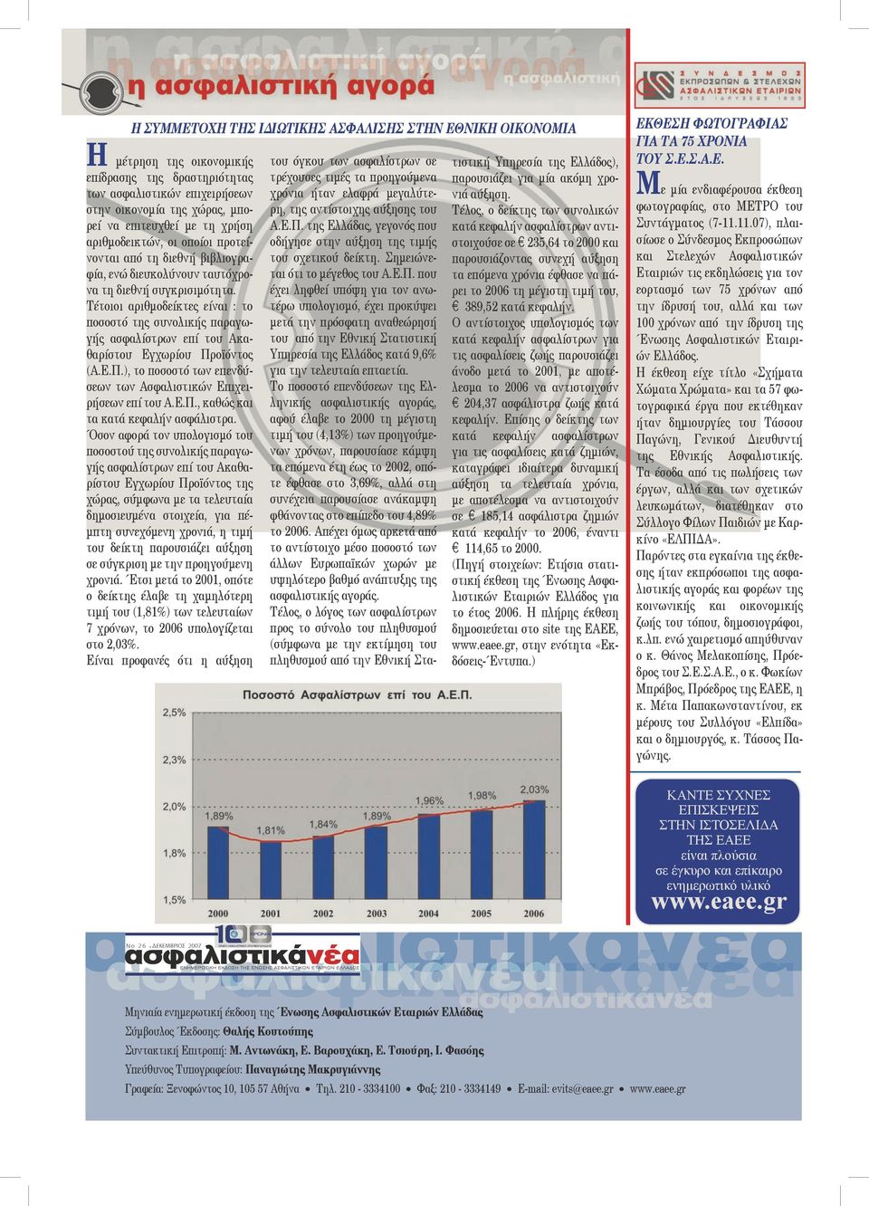 Τέτοιοι αριθμοδείκτες είναι : το ποσοστό της συνολικής παραγωγής ασφαλίστρων επί του Ακαθαρίστου Εγχωρίου Προϊόντος (Α.Ε.Π.), το ποσοστό των επενδύσεων των Ασφαλιστικών Επιχειρήσεων επί του Α.Ε.Π., καθώς και τα κατά κεφαλήν ασφάλιστρα.