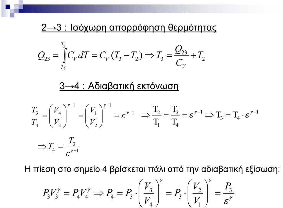 3 Τ Τ4 ε 3 4 Η πίεση στο σημείο 4 βρίσκεται πάλι από