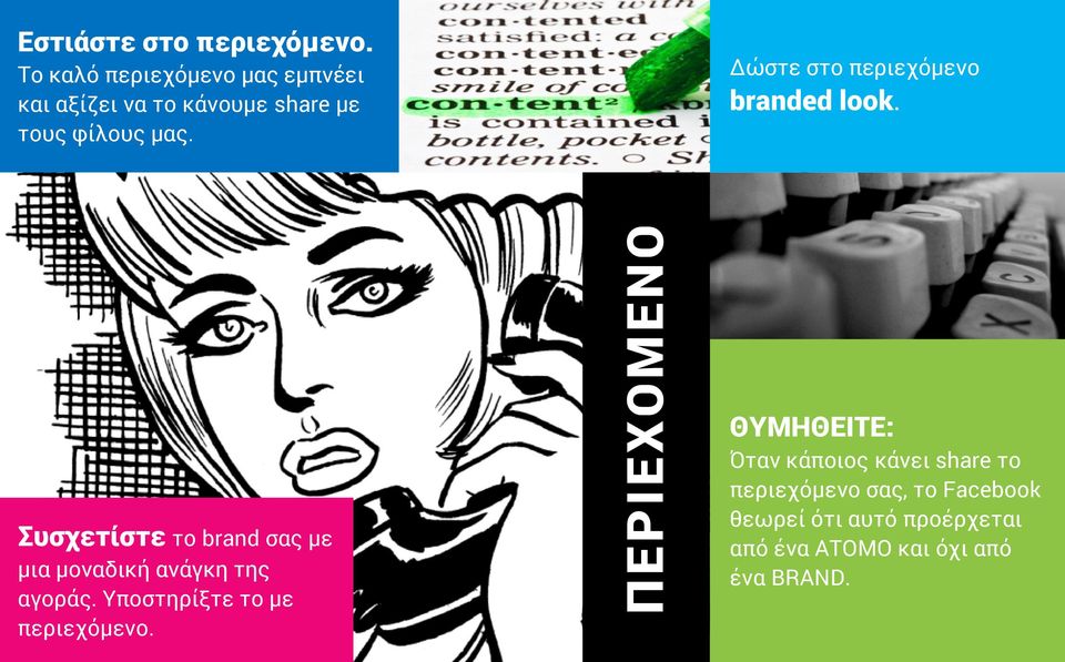 Δώστε στο περιεχόμενο branded look. Συσχετίστε το brand σας με μια μοναδική ανάγκη της αγοράς.