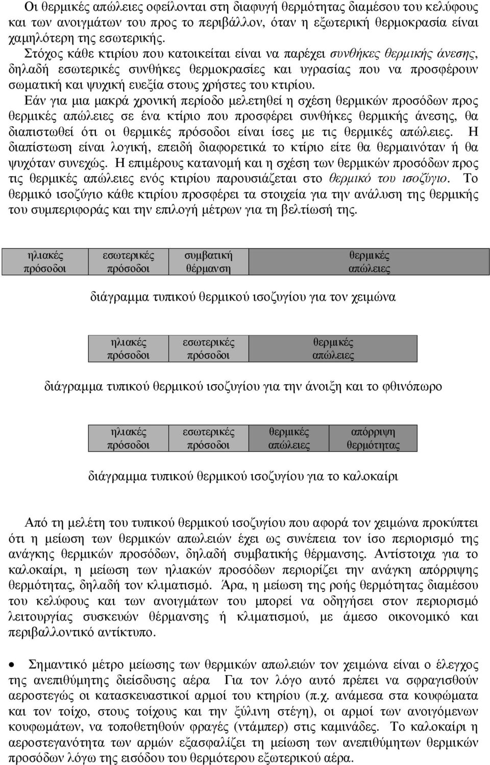 Εάν για µια µακρά χρονική περίοδο µελετηθεί η σχέση θερµικών προσόδων προς σε ένα κτίριο που προσφέρει συνθήκες θερµικής άνεσης, θα διαπιστωθεί ότι οι είναι ίσες µε τις.