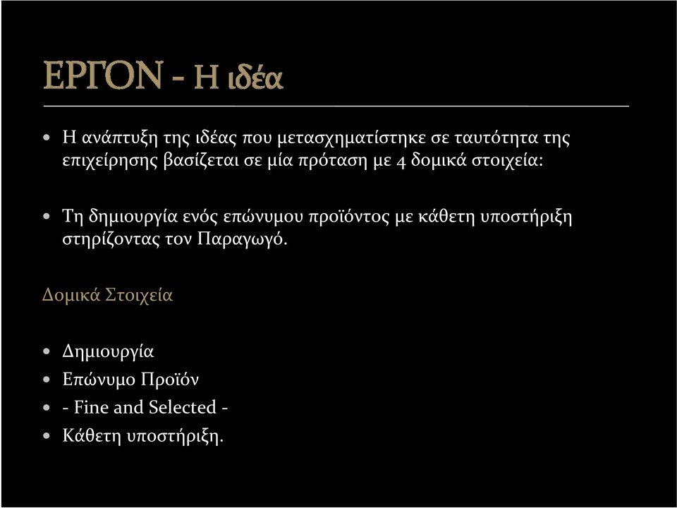 επώνυμου προϊόντος με κάθετη υποστήριξη στηρίζοντας τον Παραγωγό.