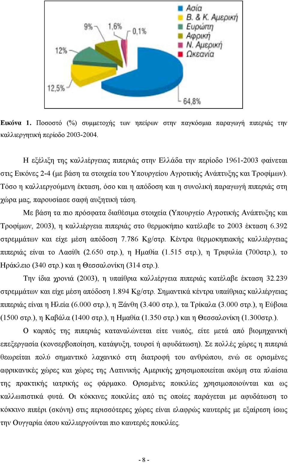 Τόσο η καλλιεργούμενη έκταση, όσο και η απόδοση και η συνολική παραγωγή πιπεριάς στη χώρα μας, παρουσίασε σαφή αυξητική τάση.