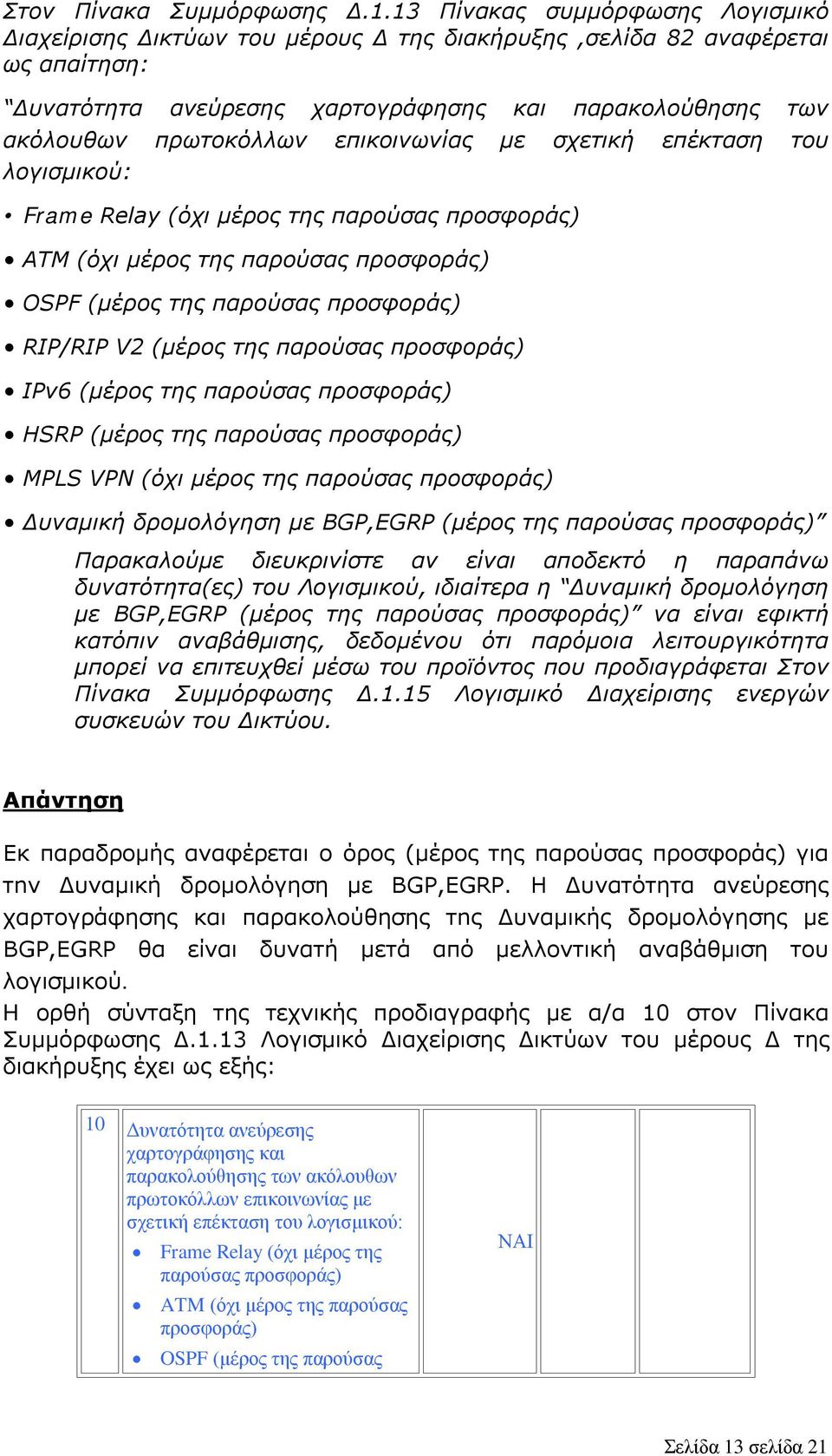 επικοινωνίας με σχετική επέκταση του λογισμικού: Frame Relay (όχι μέρος της παρούσας προσφοράς) ATM (όχι μέρος της παρούσας προσφοράς) OSPF (μέρος της παρούσας προσφοράς) RIP/RIP V2 (μέρος της