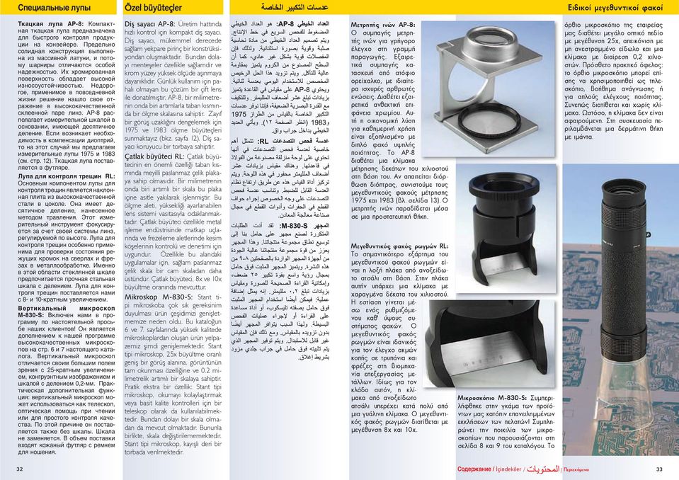 Günlük kullanım için pahalı olmayan bu çözüm bir çift lens ile donatılmıştır. AP-8, bir milimetrenin onda biri artımlarla taban kısmında bir ölçme skalasına sahiptir.