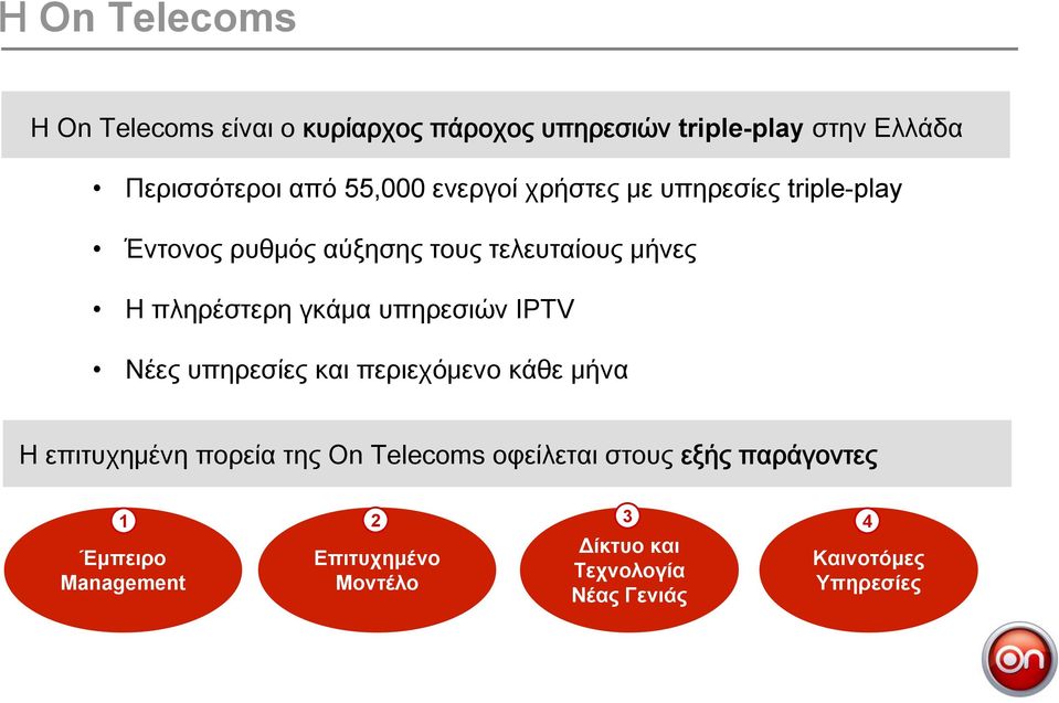 γκάμα υπηρεσιών IPTV Νέες υπηρεσίες και περιεχόμενο κάθε μήνα Η επιτυχημένη πορεία της On Telecoms οφείλεται