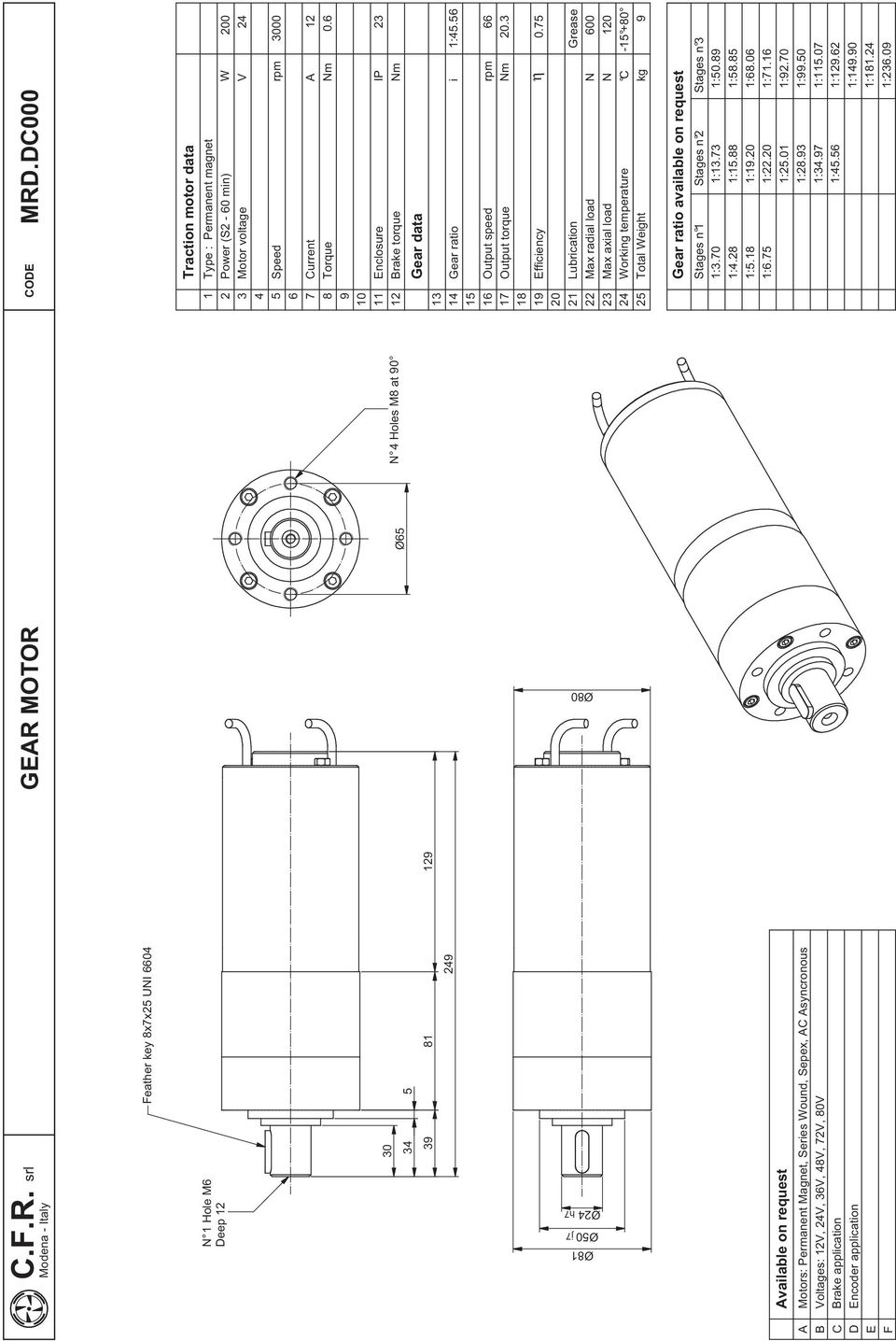 000 Type : Power (S - 0 mn) Motor voltage Permanent magnet Max axal load orkng temperature Total