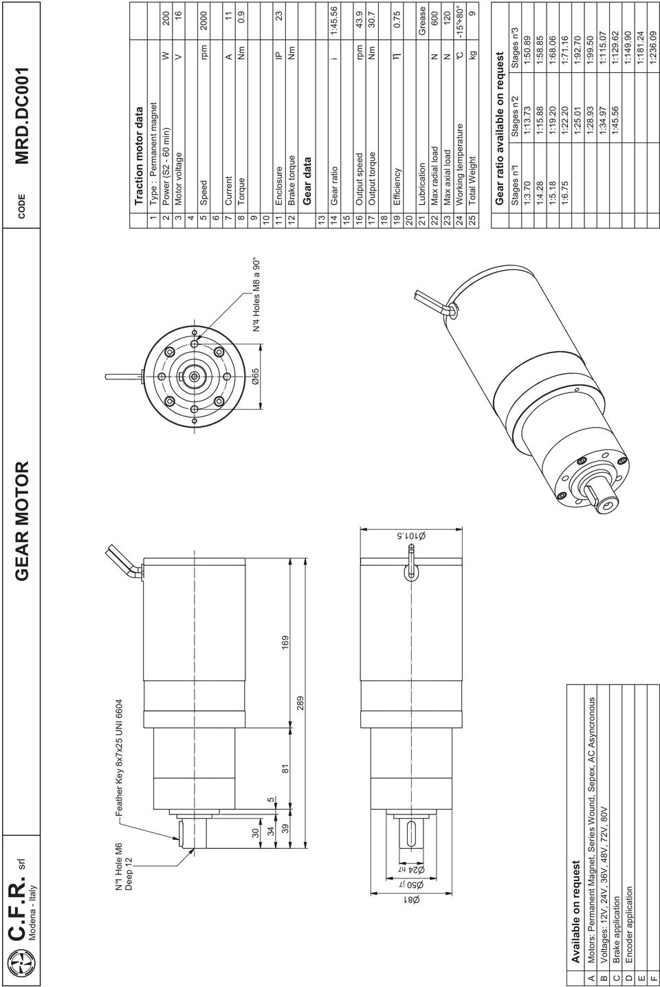 00 Type : Power (S - 0 mn) Motor voltage Permanent magnet Max axal load orkng temperature Total