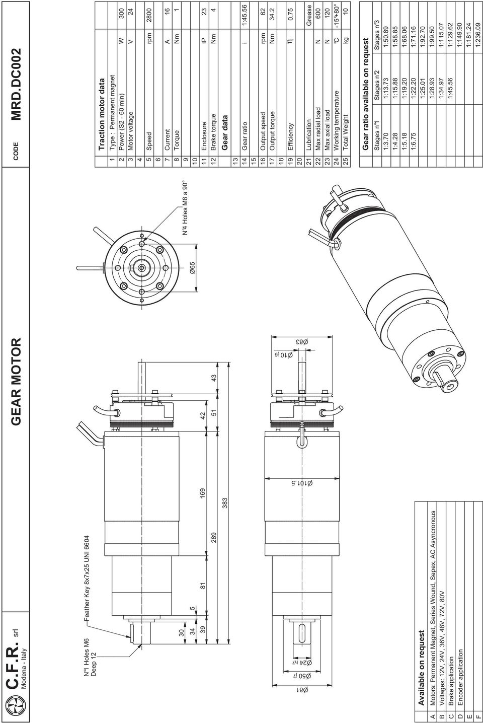 00 Type : Power (S - 0 mn) Motor voltage Permanent magnet Max axal load orkng temperature Total