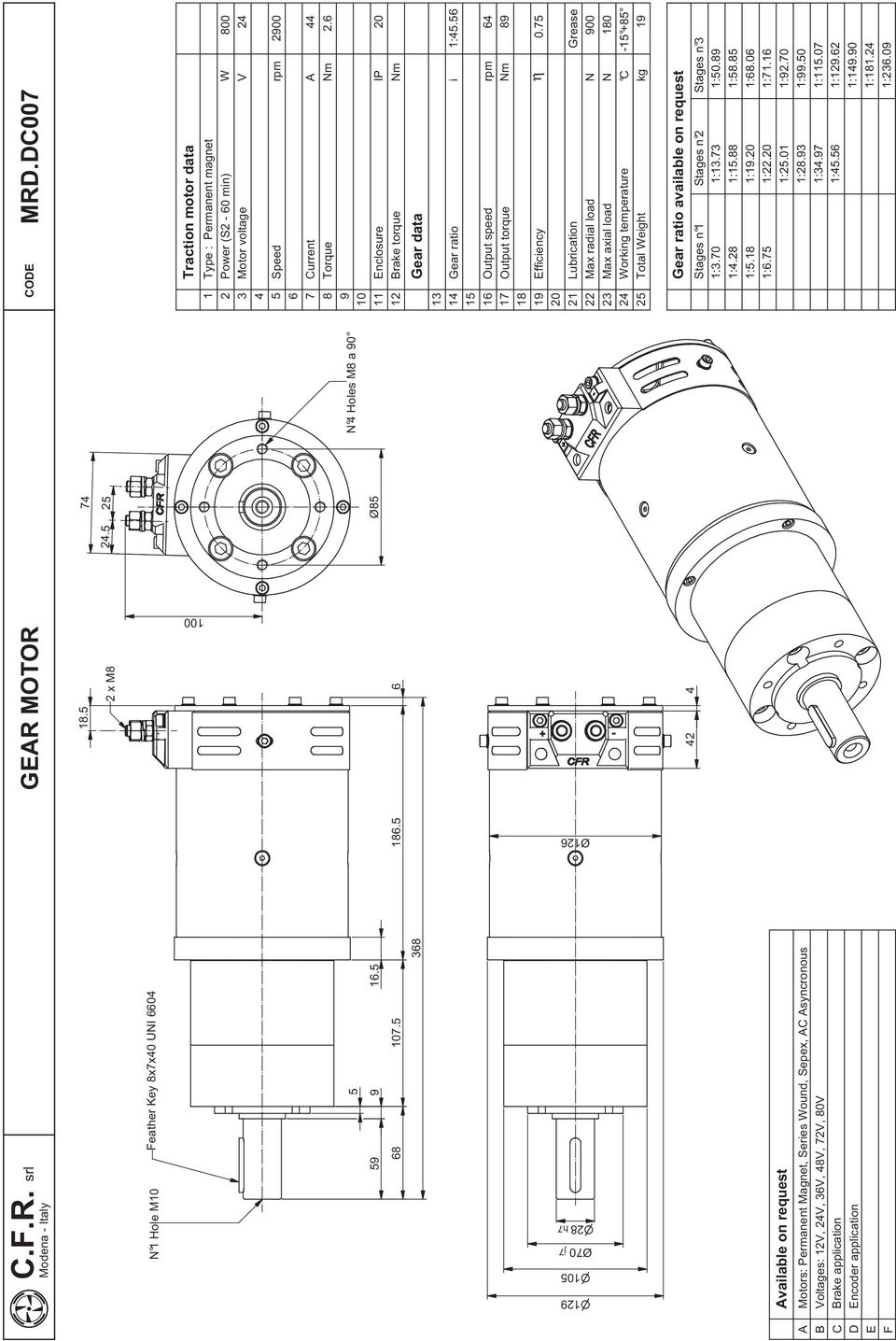 00 Type : Power (S - 0 mn) Motor voltage Permanent magnet Max axal load orkng temperature Total