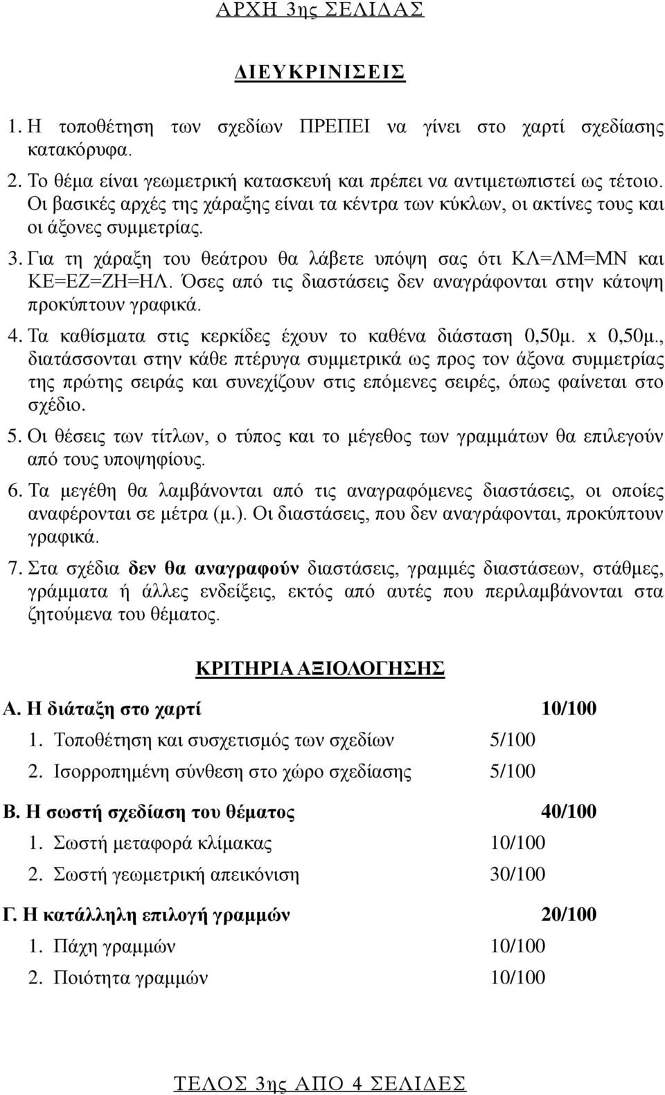 Όζεο από ηηο δηαζηάζεηο δελ αλαγξάθνληαη ζηελ θάηνςε πξνθύπηνπλ γξαθηθά. 4. Σα θαζίζκαηα ζηηο θεξθίδεο έρνπλ ην θαζέλα δηάζηαζε 0,50κ. x 0,50κ.