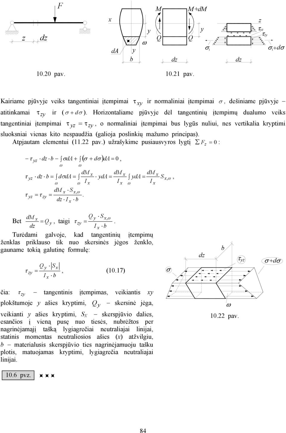 poslinkių mažumo principas. tpautam elementui (11. pav. užraškime pusiausvros lgtį 0 : ( σ + dσ τ d b σd + d 0 ω ω d d d τ d b dσd d d S, ω, ω ω I I ω I d S, ω τ τ.