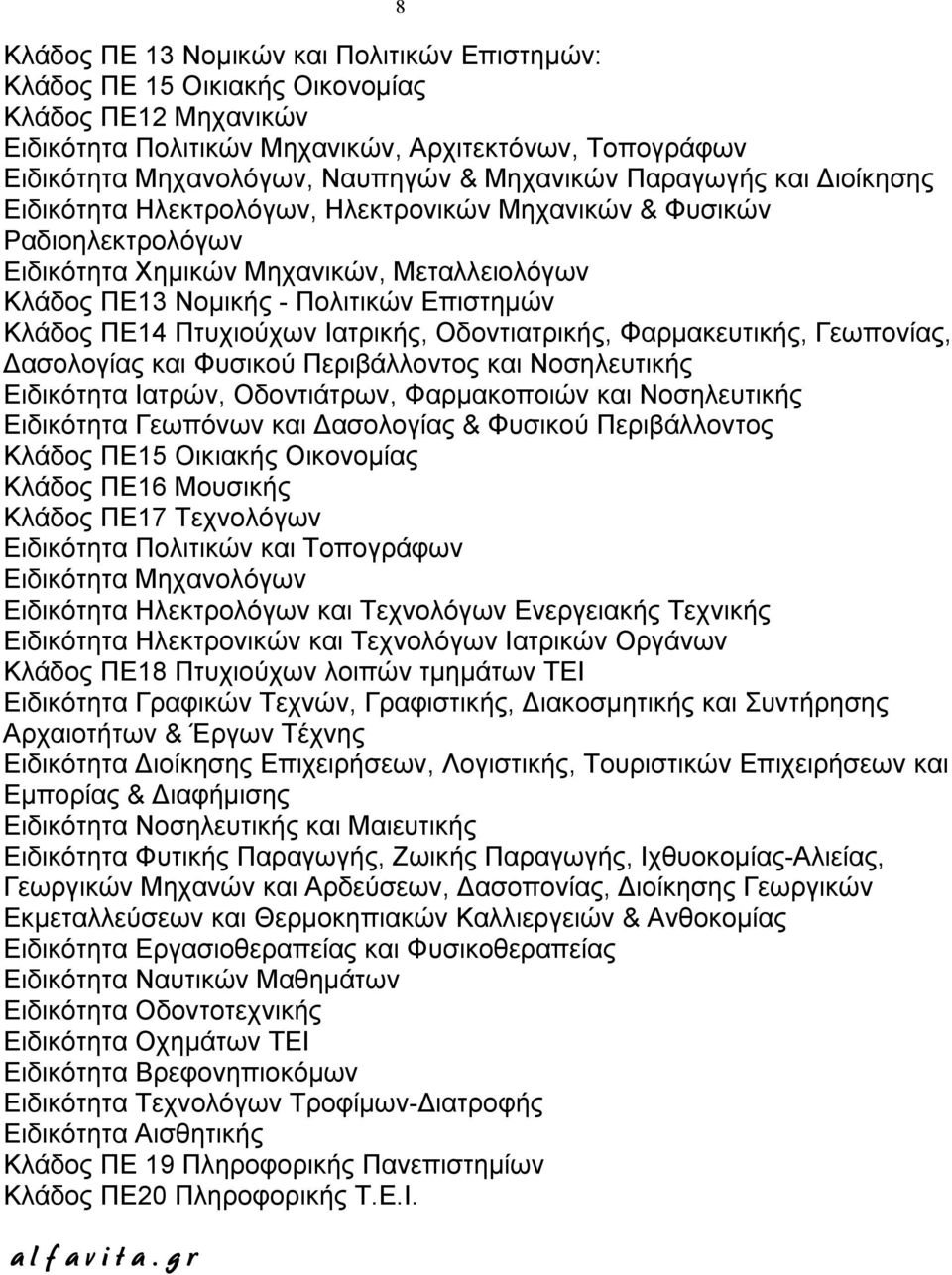 Κλάδος ΠΕ14 Πτυχιούχων Ιατρικής, Οδοντιατρικής, Φαρµακευτικής, Γεωπονίας, ασολογίας και Φυσικού Περιβάλλοντος και Νοσηλευτικής Ειδικότητα Ιατρών, Οδοντιάτρων, Φαρµακοποιών και Νοσηλευτικής Ειδικότητα