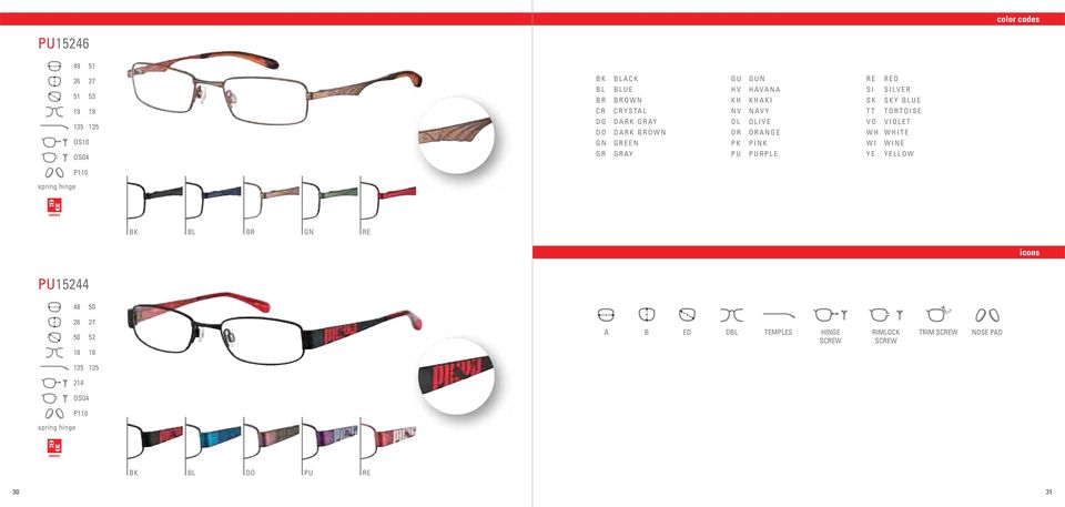SK SKY BLUE TT TORTOISE VO VIOLET WH WHITE WI WINE YE YELLOW BL GN RE icons PU144 48 50 26 50