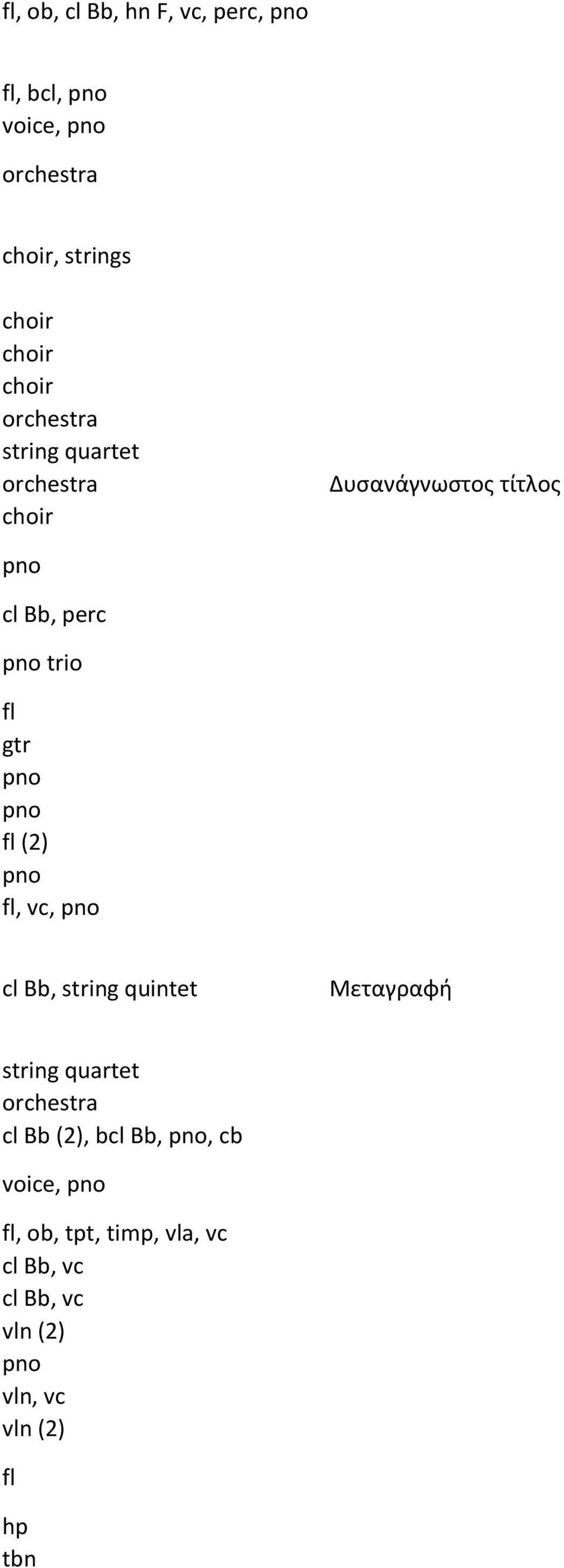 Bb, string quintet Μεταγραφή cl Bb (2), bcl Bb,, cb voice, fl,